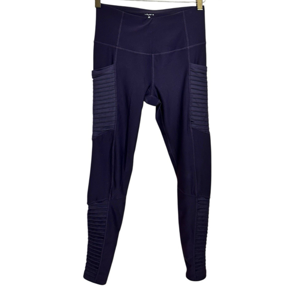Layer 8 Purple Moto Athletic Leggings Sz Small Full Length Gym Yoga Sports Pants - Picture 2 of 7